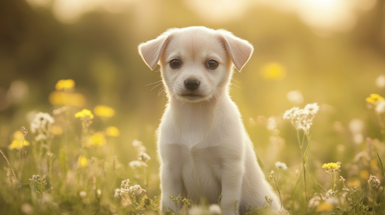 A Small White Puppy Sitting in A Field of Flowers, Perfect for A Unique Girl Dog Names