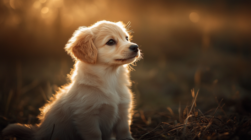 A Golden Puppy Sitting in A Field with A Curious Expression