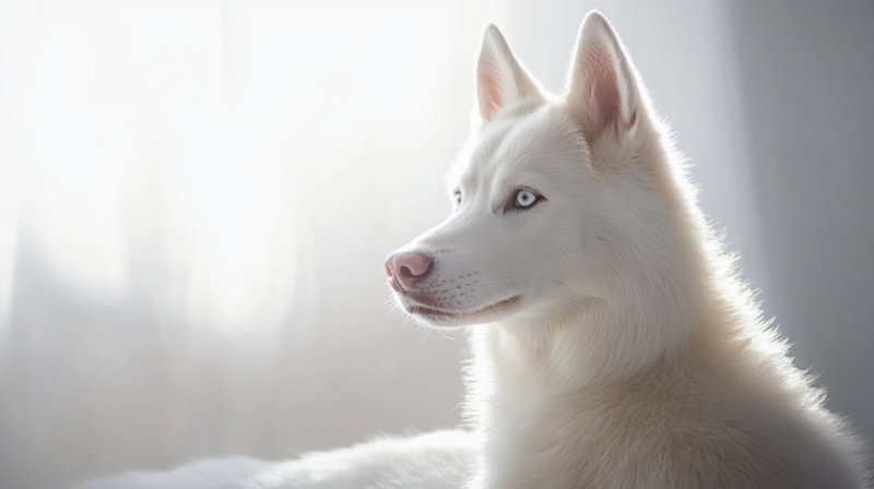 A Strong White Dog with Piercing Eyes