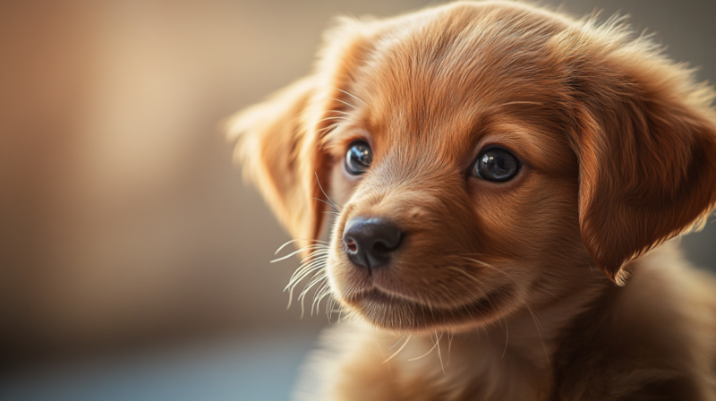 A Close-Up of A Golden Puppy with Soft Fur and Big, Expressive Eyes